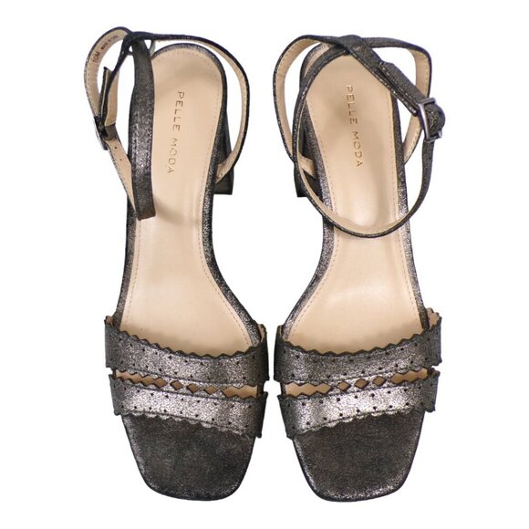 NEW Pelle Moda Ansel Sandals Block Heels Ankle Straps Pewter Size 10M #1141 - Picture 1 of 8